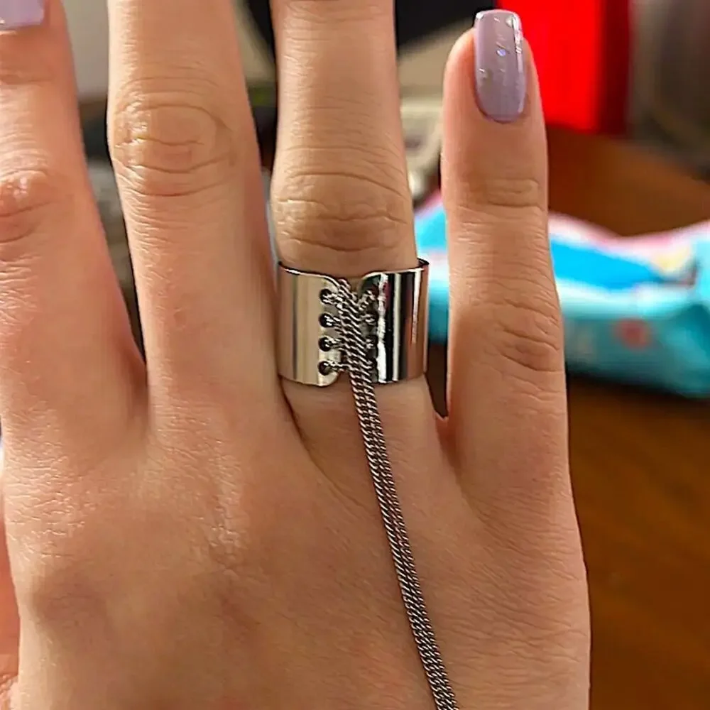 Silver Trendy Lace Up Ring